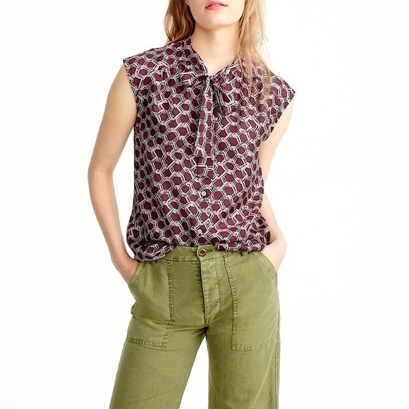 J. Crew Retro Chainlink Tie Neck Top - Picture 1 of 9